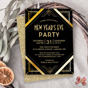 Golden Art Deco Gatsby Silvester Party Einladung