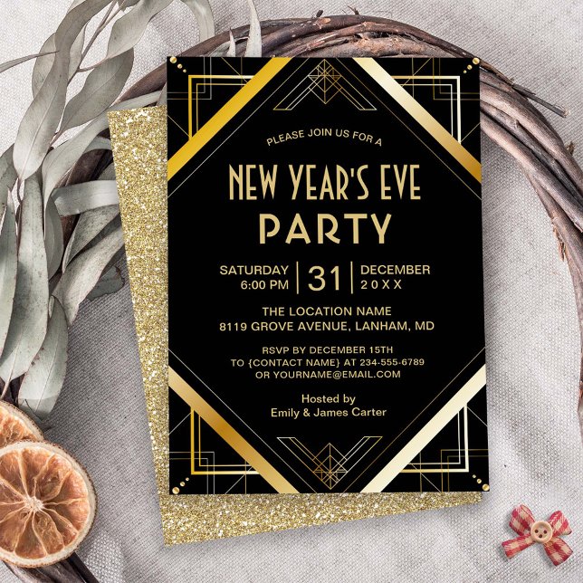 Golden Art Deco Gatsby Silvester Party Einladung (Von Creator hochgeladen)