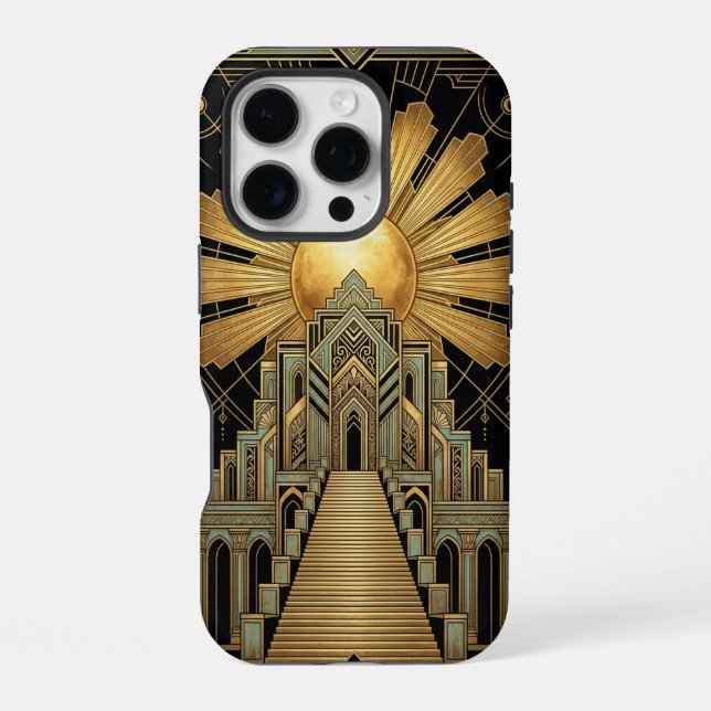 Golden Art Deco iPhone 16 Pro Hülle (Rückseite)