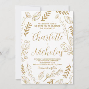 Golden Art White Wedding Einladung