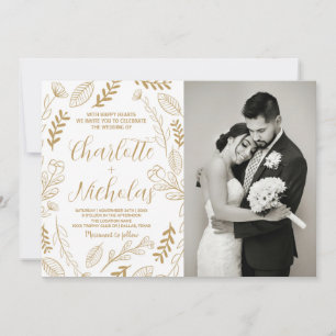 Golden Art White Wedding Einladung mit Foto