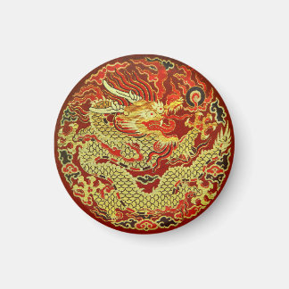 Golden asian dragon bestickt in dunkelrot magnet