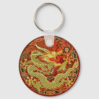 Golden asian dragon bestickt in dunkelrot schlüsselanhänger