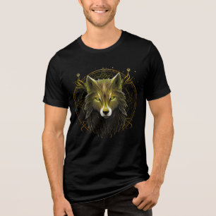 Golden Astral Wolf – Sacred Light Mandala Tri-Blend Shirt