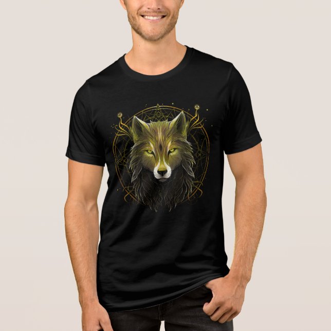 Golden Astral Wolf – Sacred Light Mandala Tri-Blend Shirt (Vorderseite)