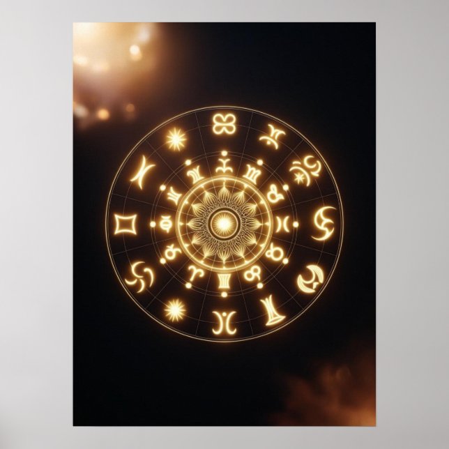 Golden Aura Zodiac Mandala - Spirituelle Kunst Poster (Vorne)