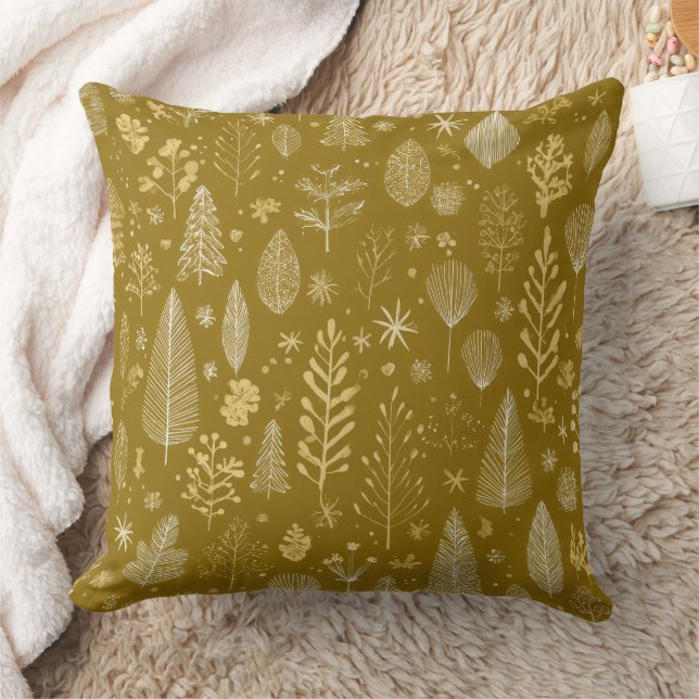 Golden Autumn Christmas Botanical Pattern Kissen (Decke)