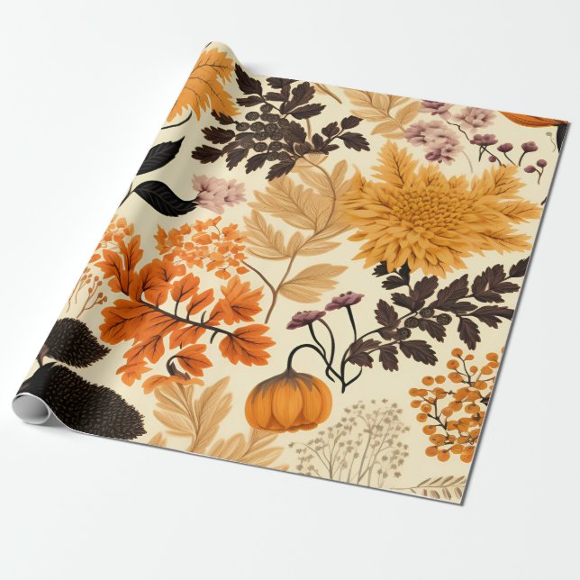 Golden Autumn Floral Medley Geschenkpapier (Ungerollt)