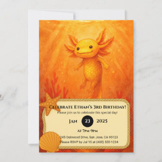 Golden Axolotl in Coral Reef Birthday Einladung