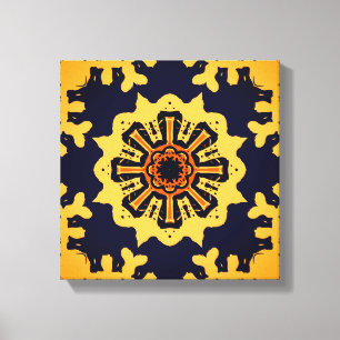 Golden Aztec Sun Abstract Navy Blue Home Wall Art Leinwanddruck
