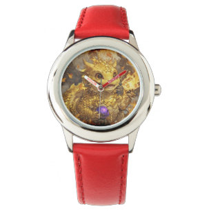 Golden Baby Dragon und Flammen Armbanduhr