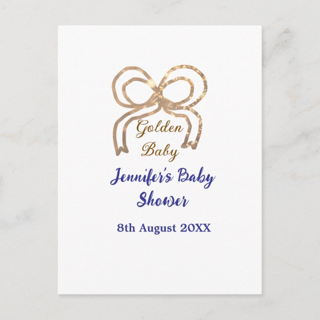 Golden baby Glitzer Bogen Royal Blue Babydusche Postkarte (Vorderseite)