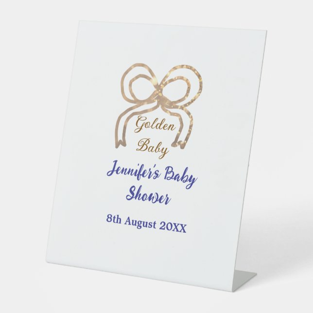 Golden baby Glitzer Bogen Royal Blue Babydusche Sockelschild (Vorderseite)