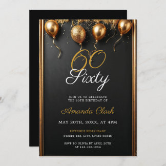 Golden Balloons Confetti & Frame 60. Geburtstag Einladung