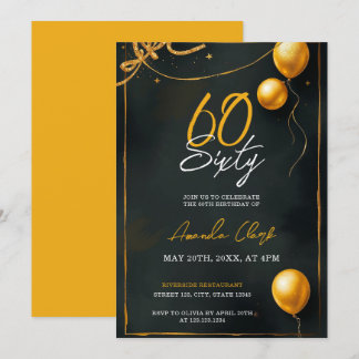 Golden Balloons mit Ribbon & Stars 60. Geburtstag Einladung