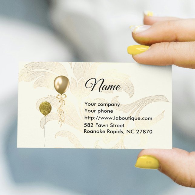 Golden Balloons und Florals Business Card Visitenkarte (Von Creator hochgeladen)