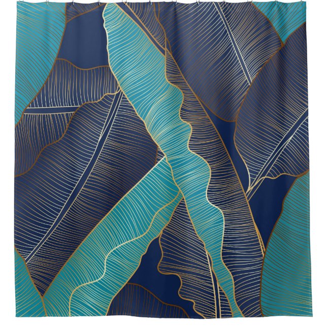 Golden Banana Leaf: Luxuriöses Muster. Duschvorhang (Vorderseite)
