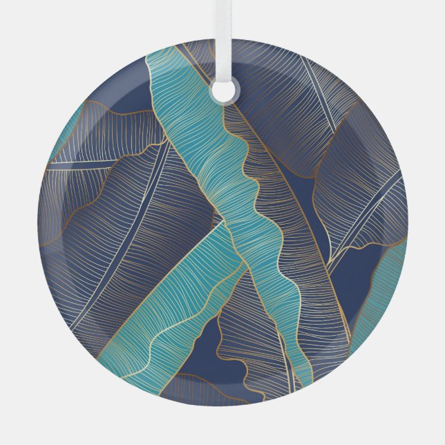 Golden Banana Leaf: Luxuriöses Muster. Ornament Aus Glas (Vorderseite)