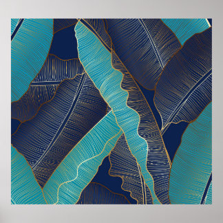 Golden Banana Leaf: Luxuriöses Muster. Poster