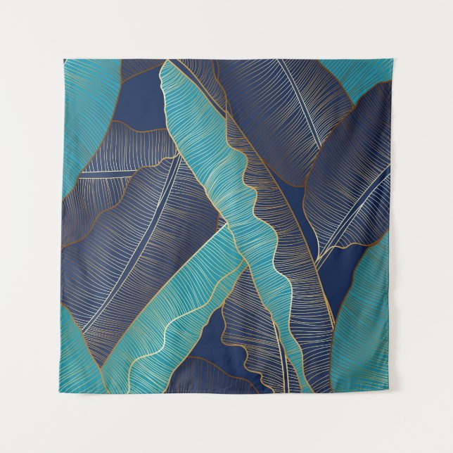 Golden Banana Leaf: Luxuriöses Muster. Wandteppich (Vorderseite)