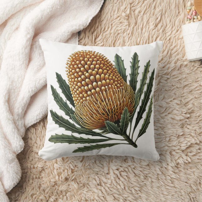 Golden Banksia Botanische australische Blume Kissen (Decke)