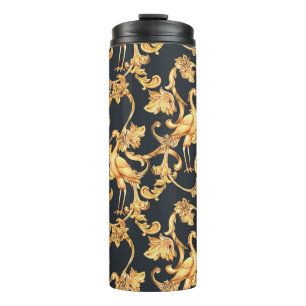 Golden barocke Krane: Rokoko-Ornament. Thermosbecher