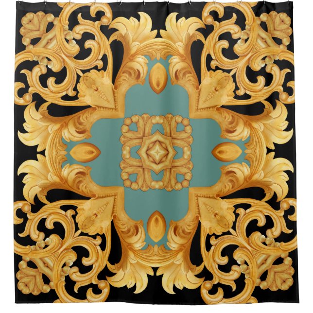Golden Baroque Ornament 3D Elemente Duschvorhang (Vorderseite)