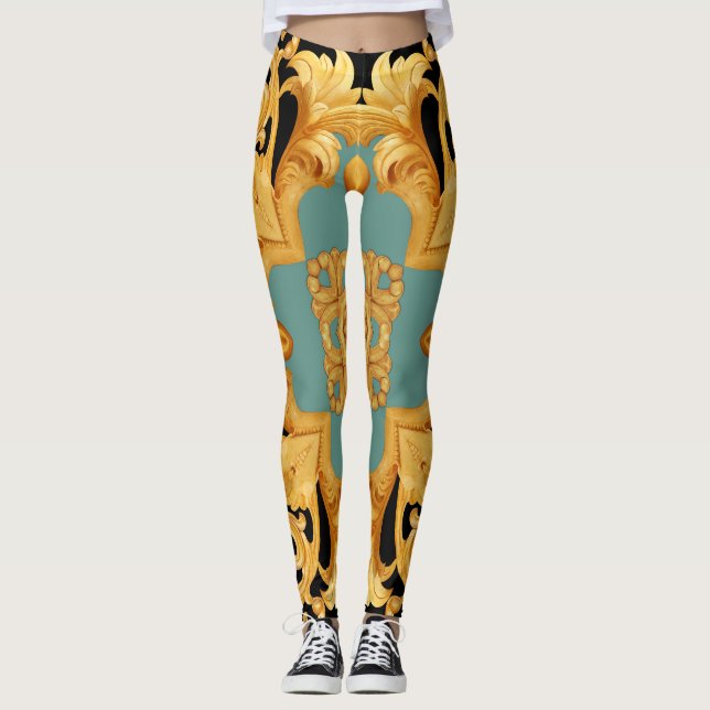 Golden Baroque Ornament 3D Elemente Leggings (Vorderseite)