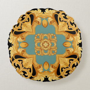Golden Baroque Ornament 3D Elemente Rundes Kissen