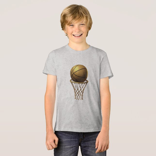 Golden Basketball & Hoop Design Tri-Blend Shirt (Vorderseite voll)