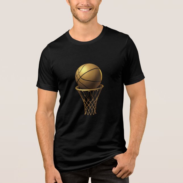 Golden Basketball & Hoop Design Tri-Blend Shirt (Vorderseite)