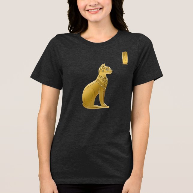 Golden Bastet - Ägyptische Katze-Göttin Tri-Blend Shirt (Vorderseite)