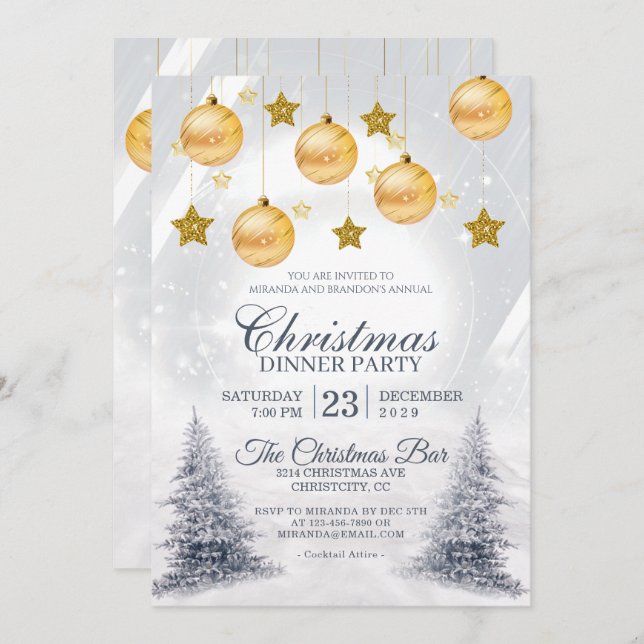 Golden Baubles Weihnachten Corporate Holiday Party Einladung (Vorne/Hinten)