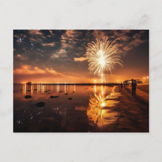 Golden Beach Feuerwerk Postkarte