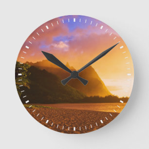 Golden beach sunset, Hawaii Runde Wanduhr