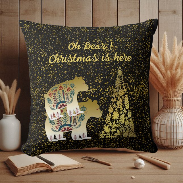 Golden Bear Frohe Weihnachtsbaum Nordic Deco Baby Kissen (Golden Bear Merry Christmas Tree Nordic Decor Baby Throw Pillow)
