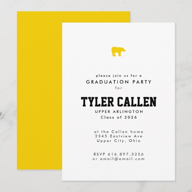 Golden Bear Varsity Text-only Grad Party Einladung (Vorne/Hinten)