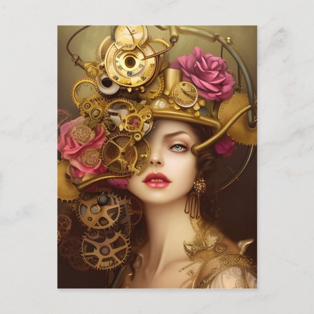 Golden Beauty Steampunk Digitale Kunst Postkarte (Vorderseite)