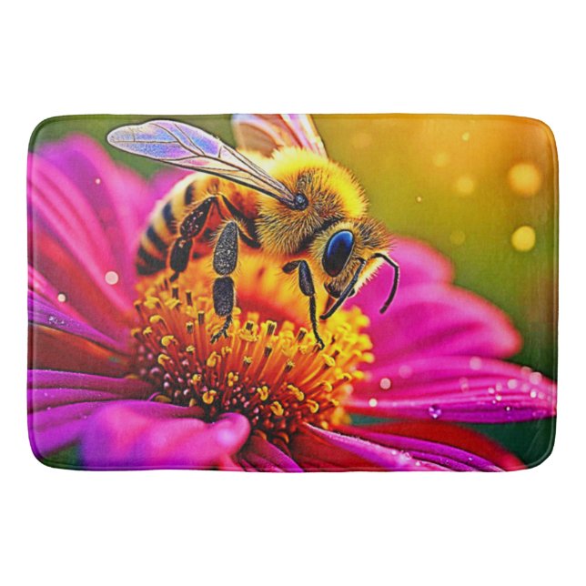Golden Bee Blume Magic Light Design Badematte (Vorderseite)