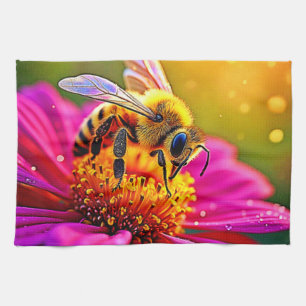 Golden Bee Blume Magic Light Design Geschirrtuch