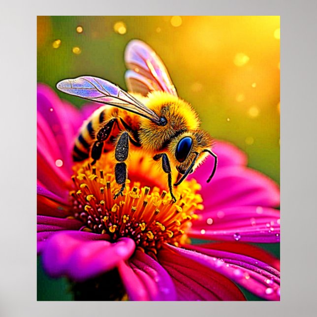 Golden Bee Blume Magic Light Design Poster (Vorne)
