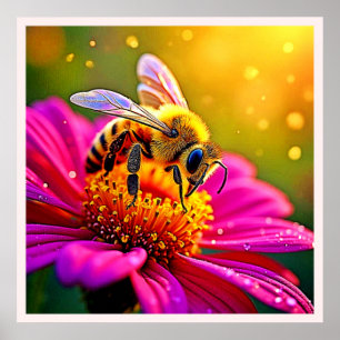 Golden Bee Blume Magic Light Design Poster