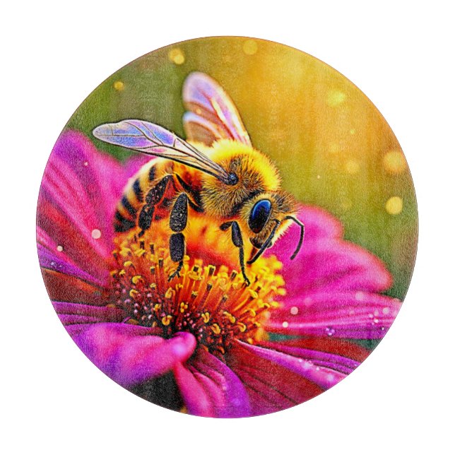 Golden Bee Blume Magic Light Design Schneidebrett (Vorderseite)