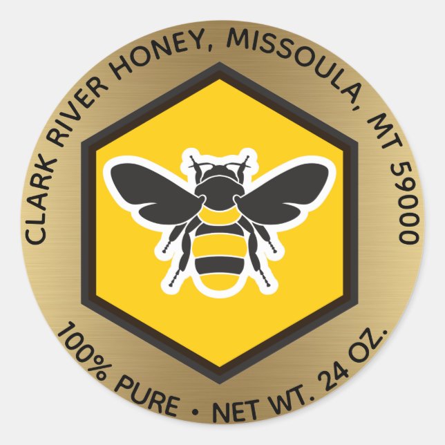 Golden Bee Honey Jar Round Sticker (Vorderseite)