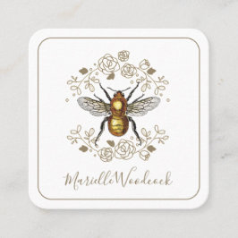 Golden Bee Rose Floral Laurel Quadratische Visitenkarte