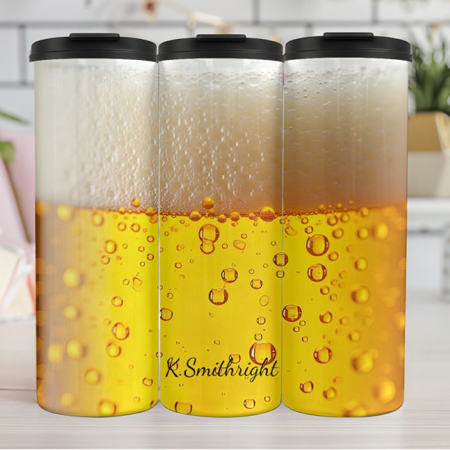 Golden Beer Nah-up Foam Bubbles Thermosbecher (Von Creator hochgeladen)