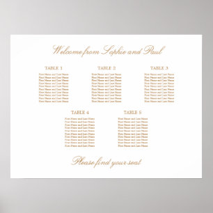 Golden Beige 5 Tisch Hochzeit Sitzordnung Poster
