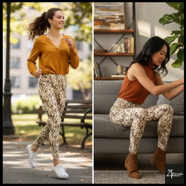 Golden Beige Crowded Dog Face Repeat Pattern Leggings