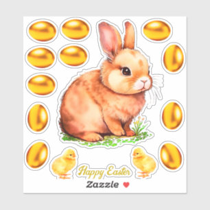 Golden Beige Ostern Bunny & Golden Egge Aufkleber