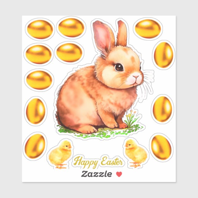 Golden Beige Ostern Bunny & Golden Egge Aufkleber (Blatt)
